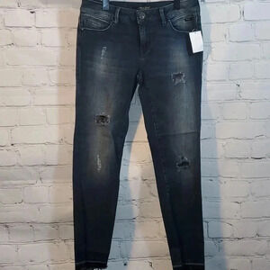 MAVI Blue Jeans ADRIANA Ankle Mid Rise Super Skinny Distressed Raw Hem Size 27